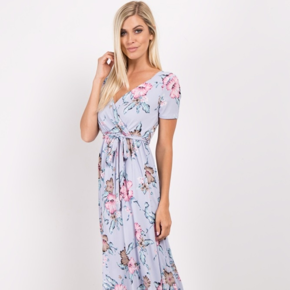 Mint Floral Hi-Low Wrap Midi Dress